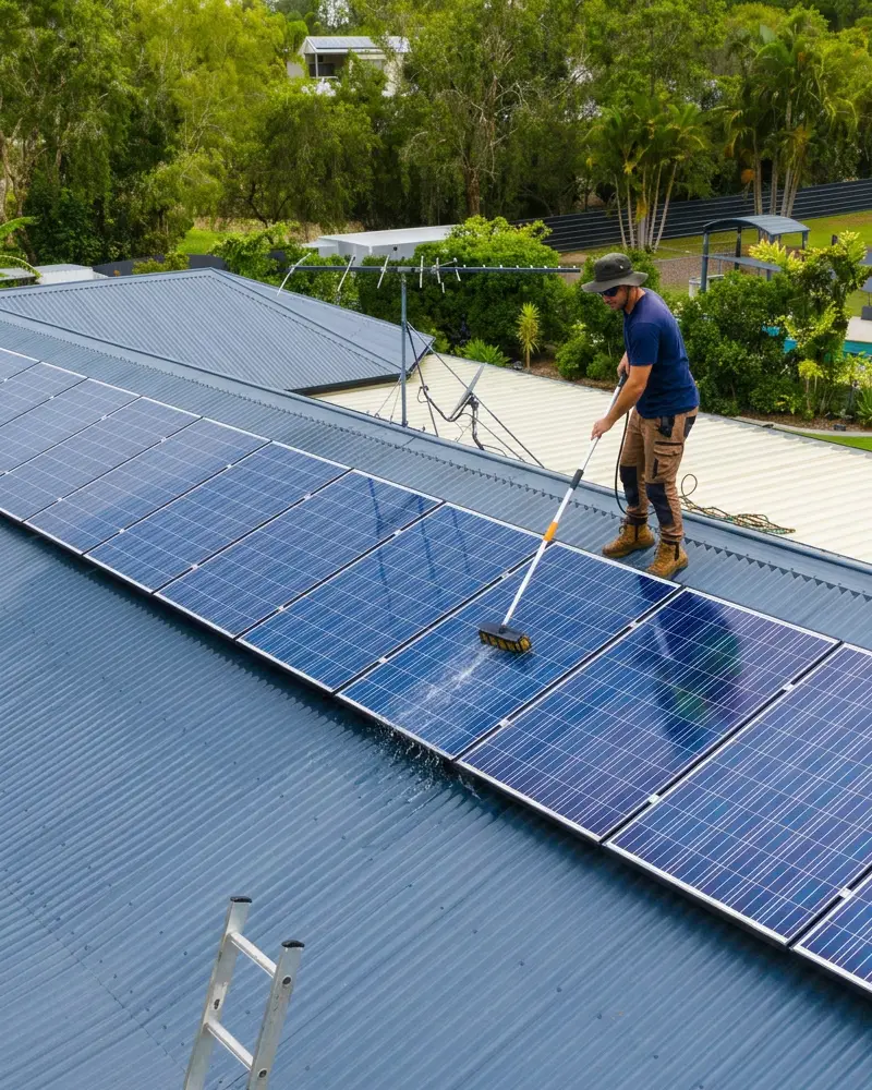 Cleaning solar panels on home